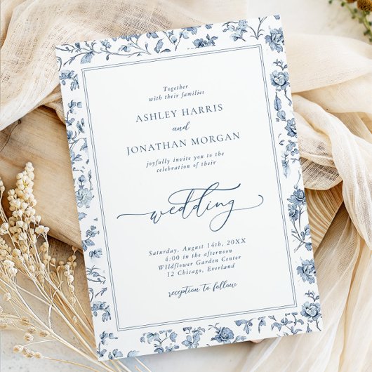 Invitation Elegant Blue Chinoiserie All in One Wedding