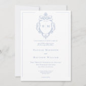 Invitation Elégant Blue Chinoiserie Bird & Crest Mariage (Devant)