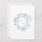 Invitation Elégant Blue Chinoiserie Bird & Crest Mariage (Dos)