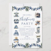 Invitation Elegant Blue Chinoiserie Christmas (Devant)