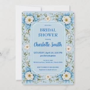 Invitation Elégant Blue Chinoiserie Floral nuptiale