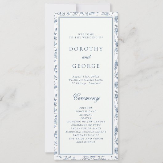 Invitation Elegant Blue Chinoiserie Wedding Program (Devant)