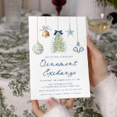 Invitation Elegant Blue Christmas Ornament Exchange