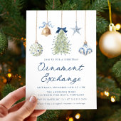 Invitation Elegant Blue Christmas Ornament Exchange