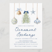 Invitation Elegant Blue Christmas Ornament Exchange (Devant)