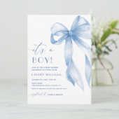 Invitation Elégant Blue Coquette Bow C'Est Un Baby shower Gar (Debout devant)