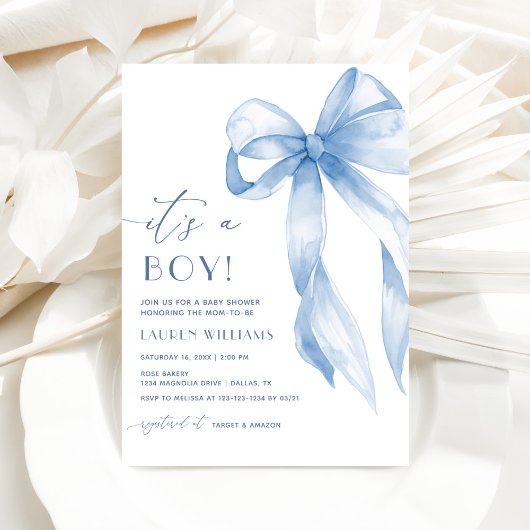 Invitation Elégant Blue Coquette Bow C'Est Un Baby shower Gar