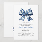 Invitation Elegant Blue Coquette Bow Graduation Party (Devant / Derrière)