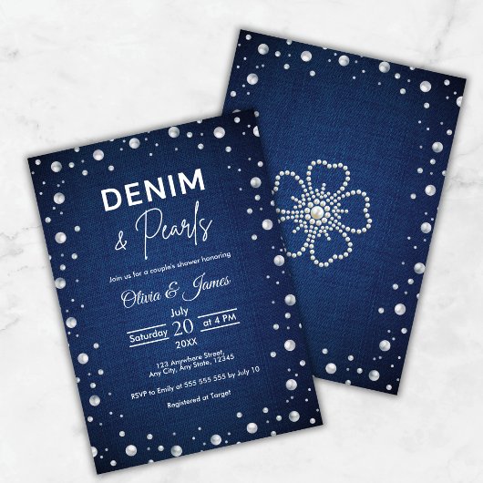 Invitation Elégant Blue Denim et Pearls Couple's Shower