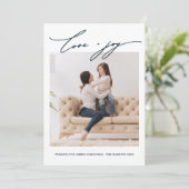 Invitation Elégant Blue Dots Amour et Joie Calligraphie (Debout devant)