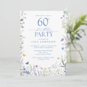 Invitation Elégant Blue Fleur sauvage Adulte 60e Anniversaire (Debout devant)