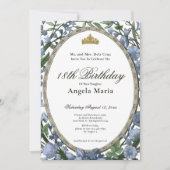 Invitation Elegant Blue Floral 18th Birthday Debut (Devant)