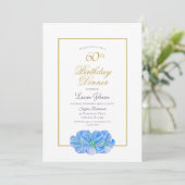 Invitation Elégant Blue Floral 60e Anniversaire Dîner (Debout devant)