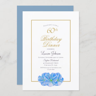 Invitation Elégant Blue Floral 60e Anniversaire Dîner