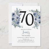 Invitation Elégant Blue Floral 70e anniversaire (Devant)