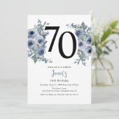 Invitation Elégant Blue Floral 70e anniversaire (Debout devant)