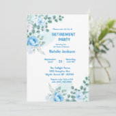Invitation Elégant Blue Floral Aquarelle Parti de retraite (Debout devant)