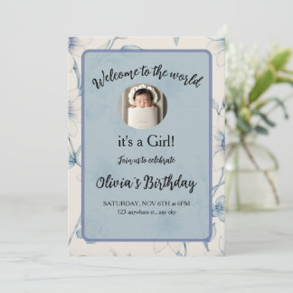 Invitation Elegant blue floral baby announcement