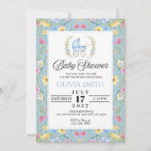 Invitation Elegant Blue Floral boy Baby Shower (Devant)
