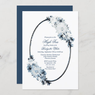 Invitation Elégant Blue Floral Bridal High Tea