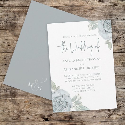 Invitation Elégant Blue Floral Custom Wedding