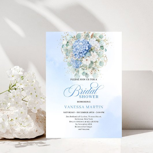 Invitation Elegant Blue Floral Eucalyptus Bridal Shower Invit