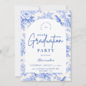 Invitation Elegant Blue Floral Graduation Party (Devant)