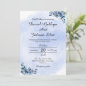 Invitation Elégant Blue Floral Mariage Anniversaire Invitatio (Debout devant)