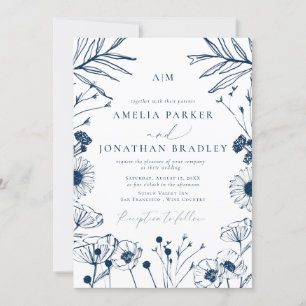 Invitation Elégant Blue Floral Mariage Invitat