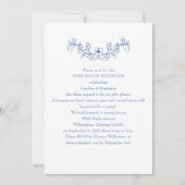 Invitation Elégant Blue Floral Open House Réception de mariag (Dos)