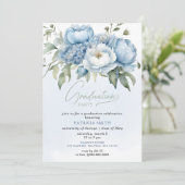 Invitation Elégant Blue Floral Photo Party Graduation (Debout devant)