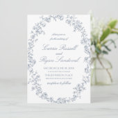 Invitation Elegant Blue Floral Roses Fine Line Art Wedding (Debout devant)