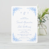 Invitation Elegant Blue Floral Rounded Wedding Website (Debout devant)