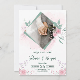 Invitation Elegant Blue Floral Save The Date Wedding Invite