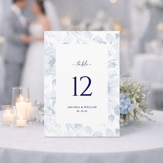Invitation Elegant Blue Floral Wedding Table Number Card