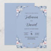 Invitation Elegant Blue Floral Wedding Tropical wedding (Devant / Derrière)
