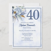 Invitation Elegant Blue Florals Women's 40th Birthday Party (Devant)