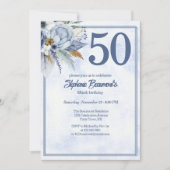 Invitation Elegant Blue Florals Women's 50th Birthday Party (Devant)