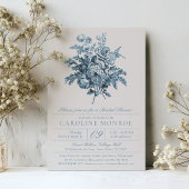 Invitation Elegant Blue Flowers Botanical Bridal Shower