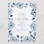Invitation Elegant Blue Flowers Floral Baby Shower (Devant)