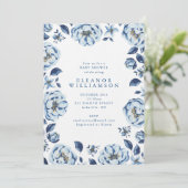 Invitation Elegant Blue Flowers Floral Baby Shower (Debout devant)