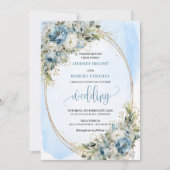 Invitation Elegant Blue Flowers Gold Glitter Wedding Invite (Devant)