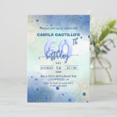 Invitation Elégant Blue Foil Ballons 60e fête d'anniversaire (Debout devant)