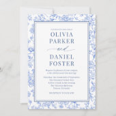 Invitation Elegant Blue French Floral Photo QR Code  (Devant)