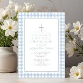 Invitation Elegant Blue Gingham Boy First Communion