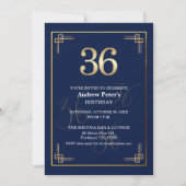 Invitation Elegant Blue Gold 36th Birthday Party (Devant)