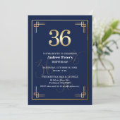 Invitation Elegant Blue Gold 36th Birthday Party (Debout devant)