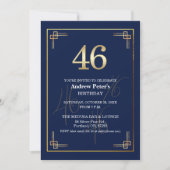 Invitation Elegant Blue Gold 46th Birthday Party (Devant)