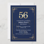 Invitation Elegant Blue Gold 56th Birthday Party (Devant)