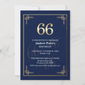 Invitation Elegant Blue Gold 66th Birthday Party (Devant)